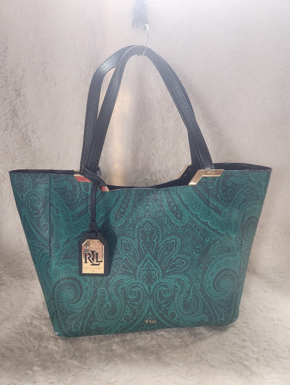 Lauren Ralph Lauren Acadia Paisley Tote Bag Teal Black Whimsigoth